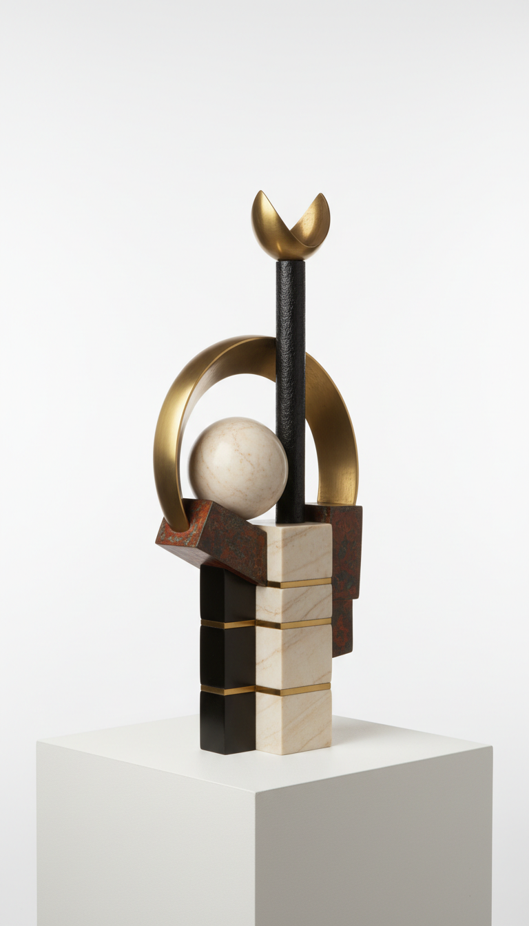 Ebony Black Brass and Marble Sculpture