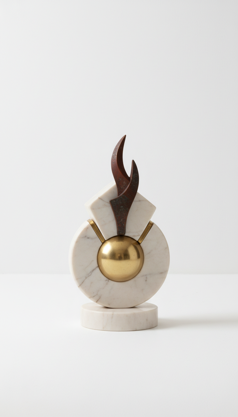Gallery White Marble and Brass Sculpture